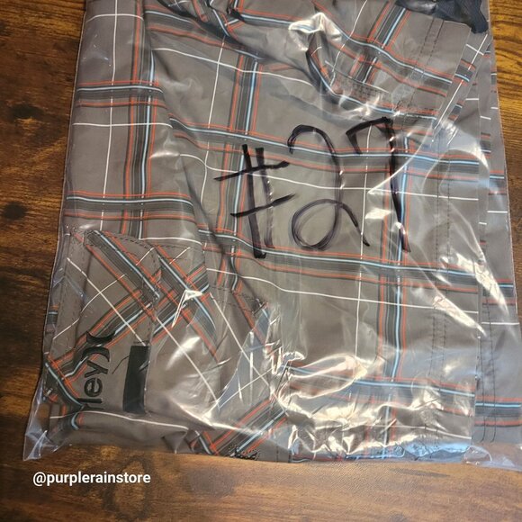 Vtg Hurly Cargo Plaid Board Shorts 38 Olive Multi Embroidered Logo Preppy Beach - Picture 12 of 12